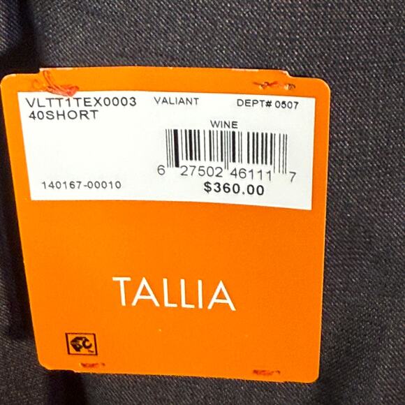 Tallia Men's Classic-Fit Suit Separate Jacket - Wine 40S $360 - Picture 6 of 9